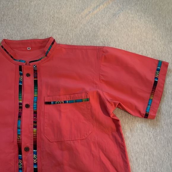 Vintage Funky Boho South American Red Short Sleeve Shirt Medium - Picture 3 of 3